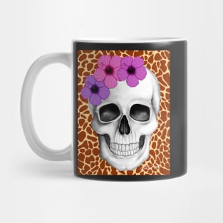 Skull With Flowers (On Giraffe Print Background) Mug